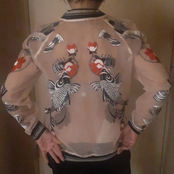 Pink translucent jacket with lucky fish embroidere - Picture 2 of 4